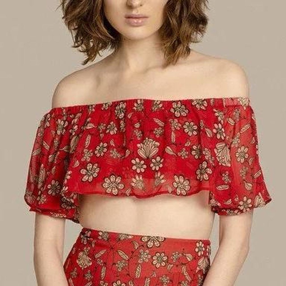 For Love & Lemons - Floral Red Off-Shoulder Top - XS